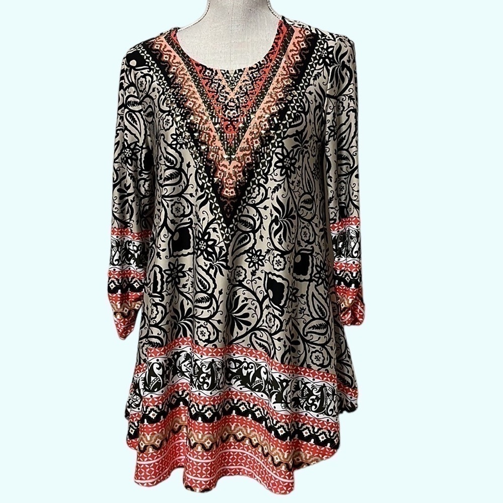 New Directions dress/tunic with beaded design. Sz Sm